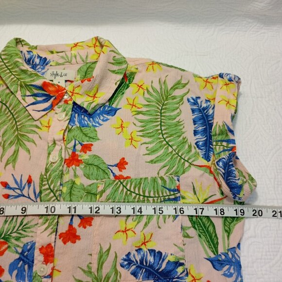 Style & Co Shirt Size M Womens Tropical Floral Button-Up - Picture 9 of 10